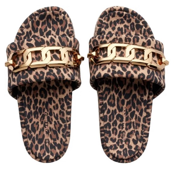 Good American Shoes - Good American Chain Platform Slide Sandal, Pale Leopard, NIB